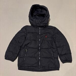 Polo Ralph Lauren Kids Black Down Puffer Jacket Detachable Hood Size 5